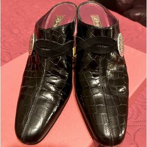 Brighton Romeo Black Croc Print Patent Leather Pumps (Mules)   Size  8N